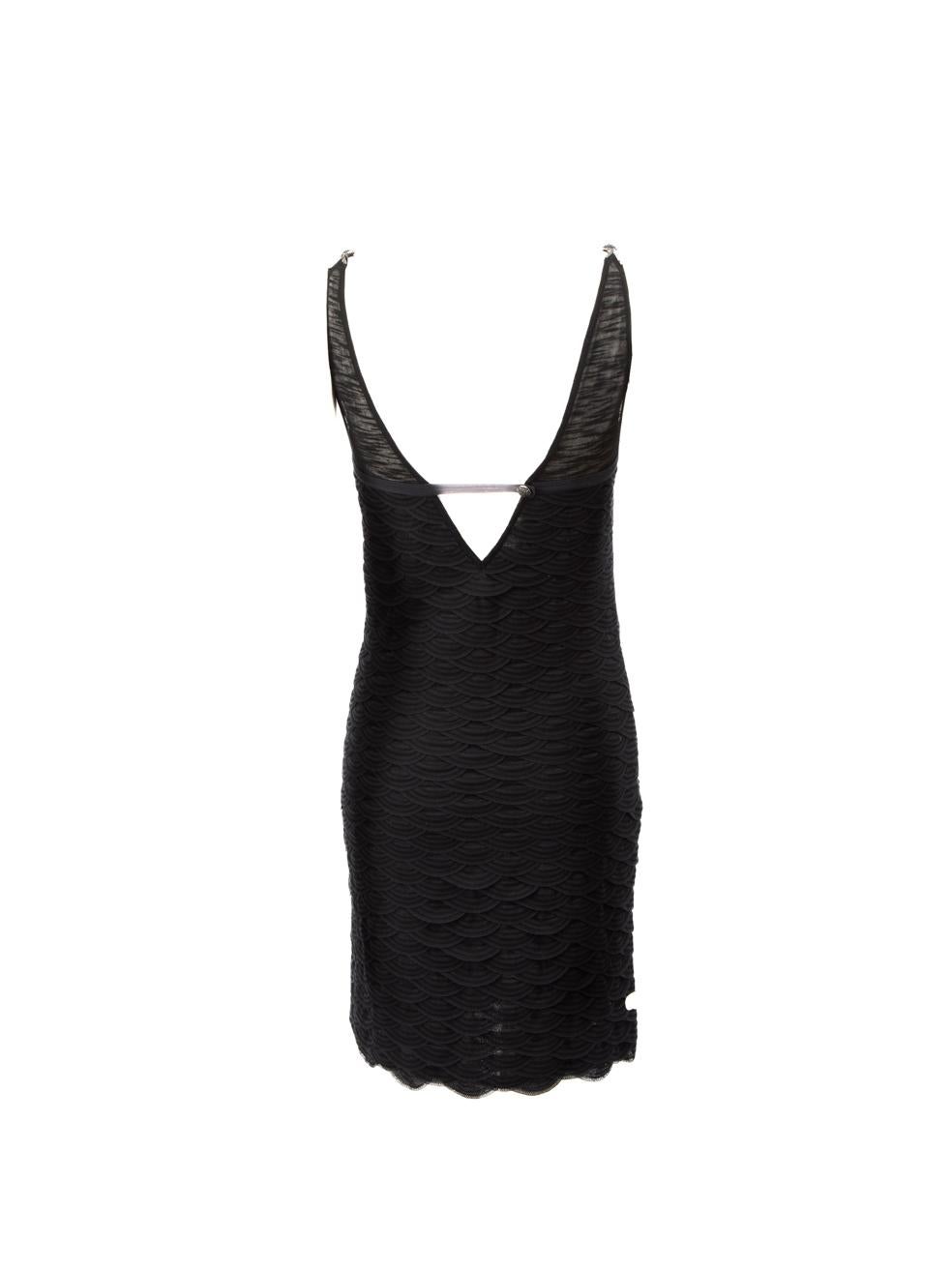 Chanel Black Fish Tail Textured V-Neck Mini Dress Size M In Good Condition In London, GB