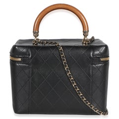Chanel Black Flat Quilted Lambskin Knock On Wood Large Vanity Case