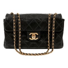 Chanel Black Flat Stitched Leather Flap Bag