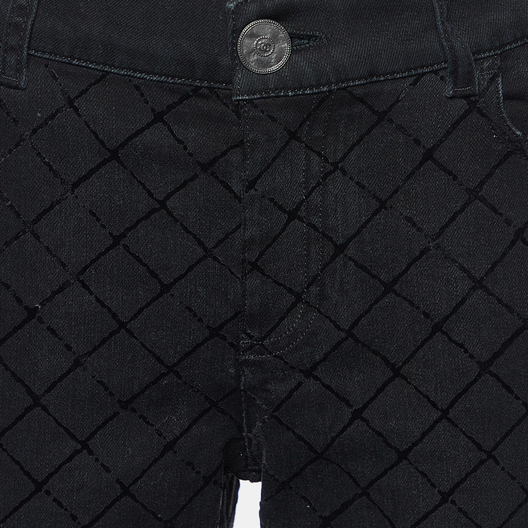 Chanel Black Flock Quilt Print Denim Slim Fit Jeans M/Waist 31
