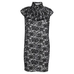 Chanel Black Floral Lace Sleeveless Cape Detailed Short Dress L