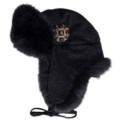 Chanel Black Fox Fur & Wool Hat Sz.57
