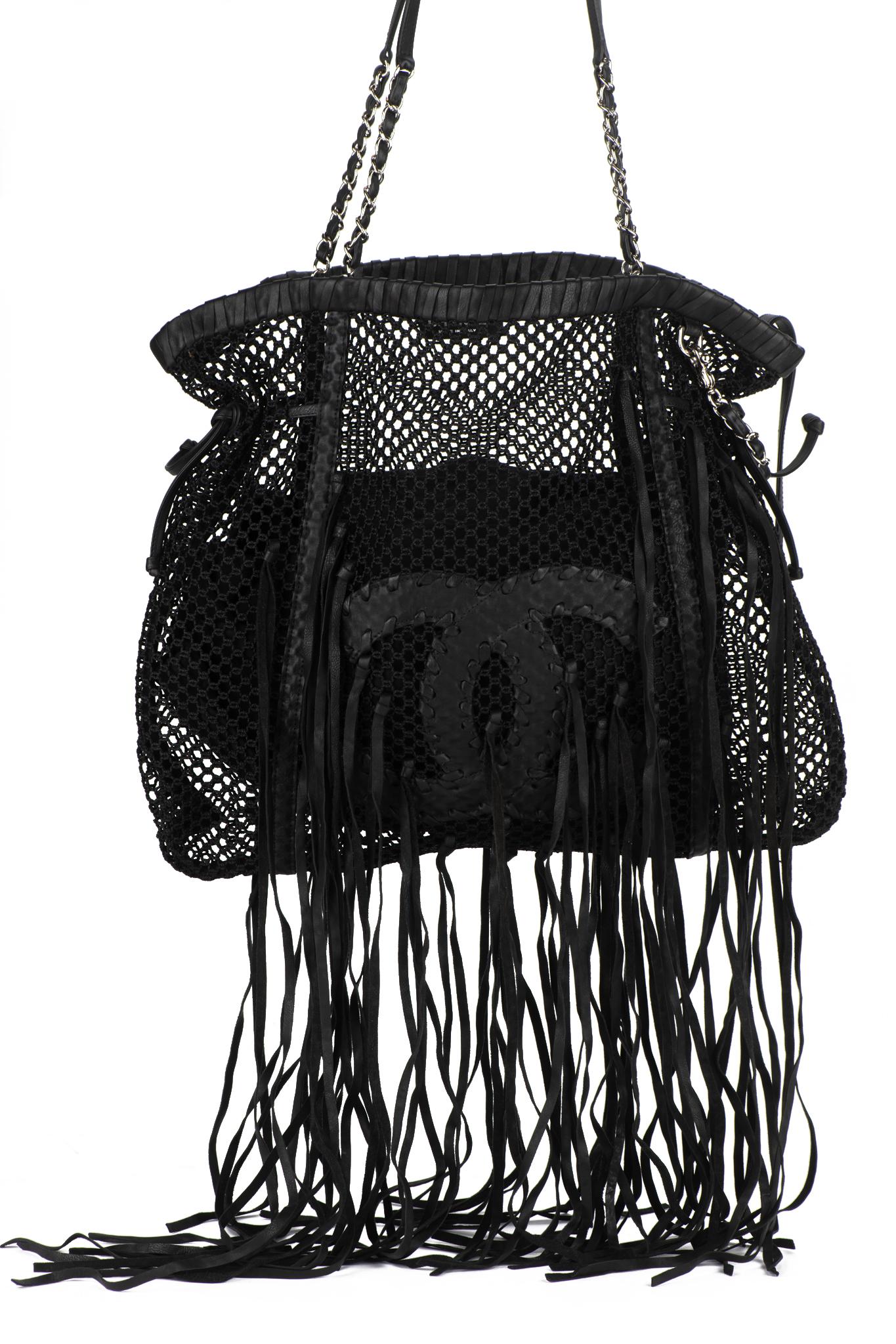 Chanel Black Fringe CC Tote Handbag For Sale 8