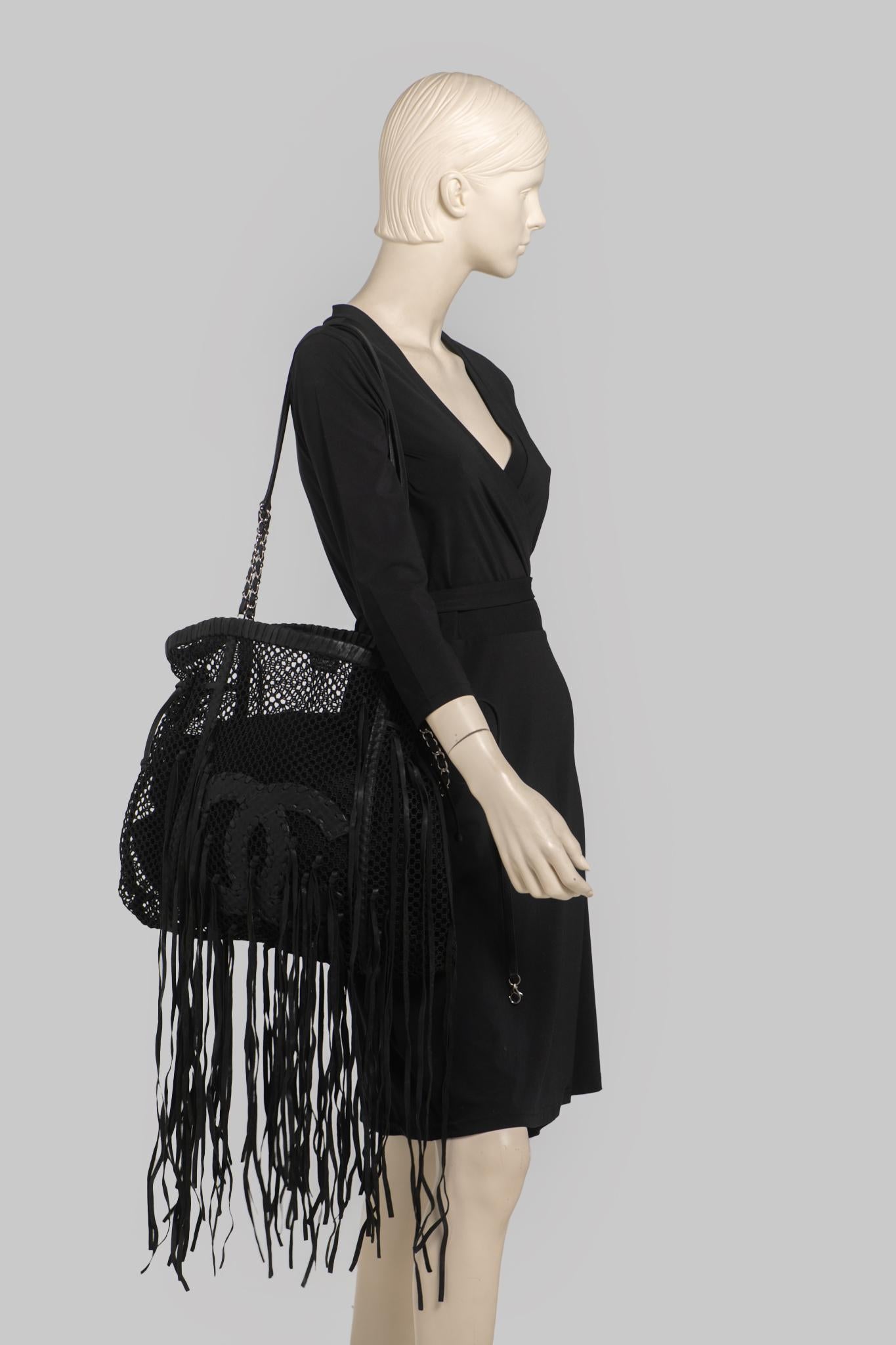 Chanel Black Fringe CC Tote Handbag For Sale 9