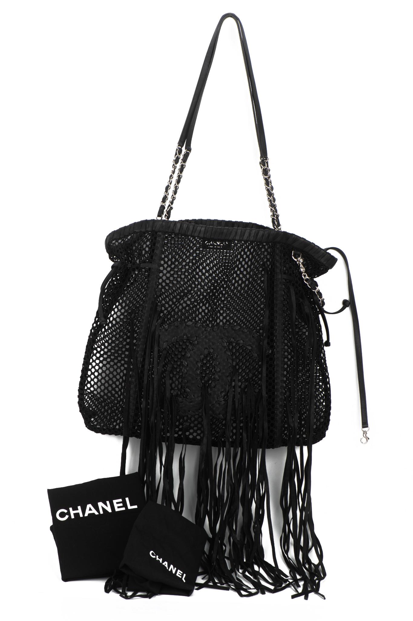 Chanel Black Fringe CC Tote Handbag For Sale 10