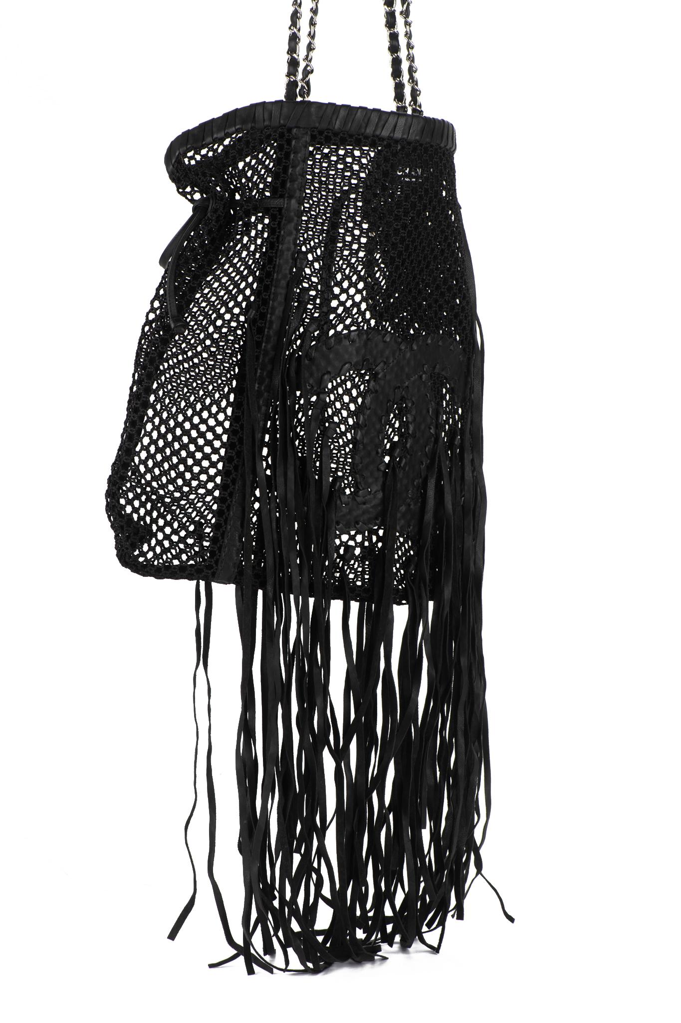Chanel Black Fringe CC Tote Handbag In Excellent Condition For Sale In West Hollywood, CA