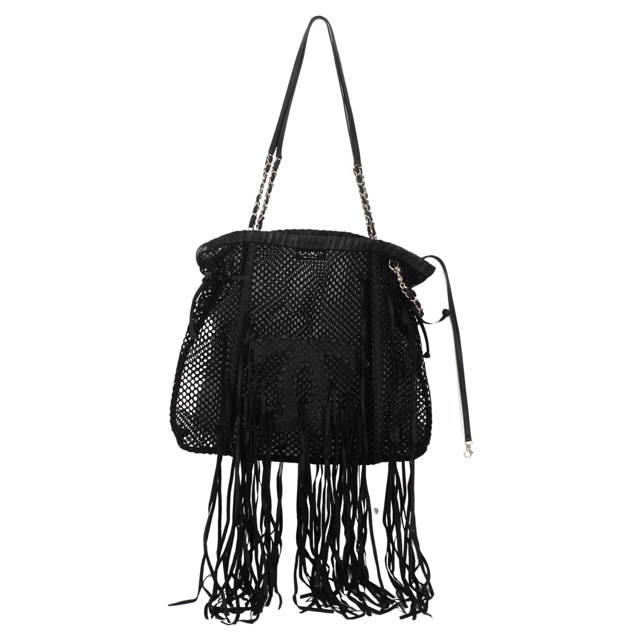 Chanel Black Fringe CC Tote Handbag For Sale