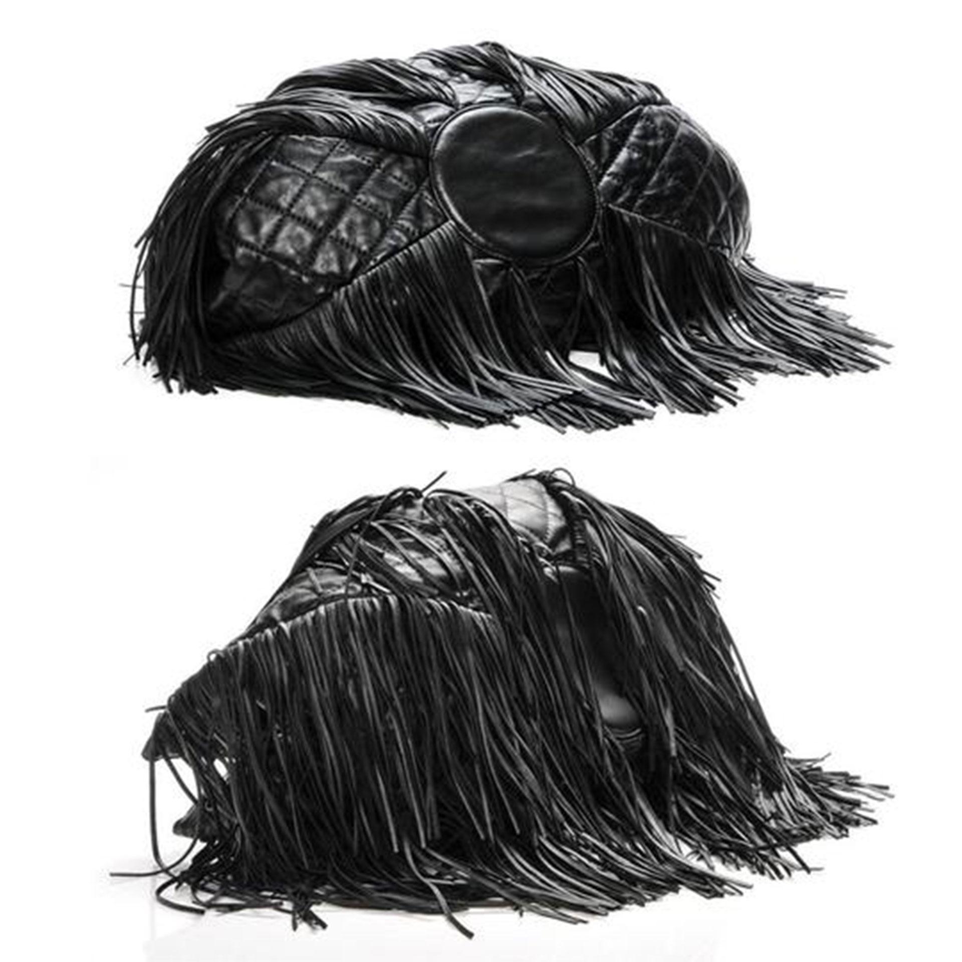 Chanel Black Fringe Lambskin Leather Dallas Drawstring Bucket Quilted Tote For Sale 11
