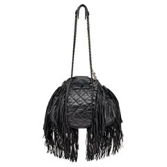 Chanel Black Fringe Lambskin Leather Dallas Drawstring Bucket Quilted Tote