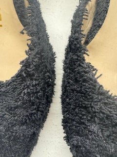 Chanel Black Fringed Tweed Kitten Heel Mules, Made in Italy
