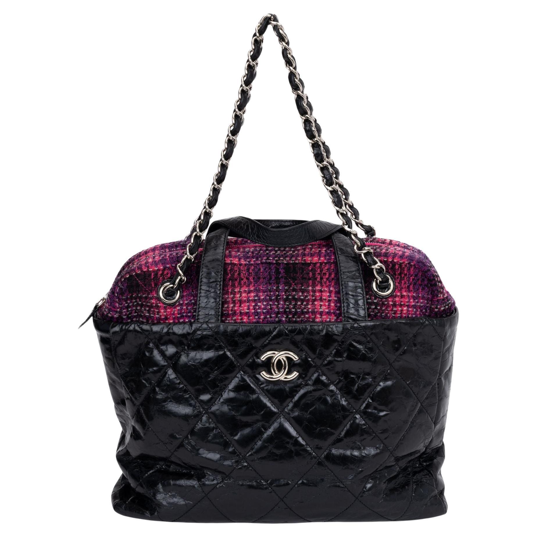 Chanel Black & Fuchsia 2 Way Tote Bag For Sale
