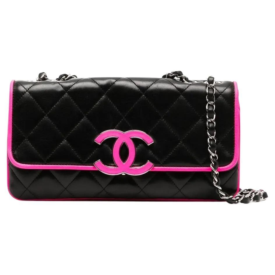 Chanel Black Fuchsia Lambskin Lined 2008 CC Shoulder Bag For Sale