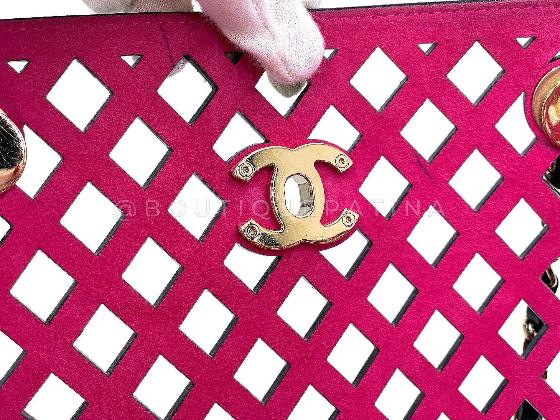 Chanel Black Fuchsia Pink Diamond Cutout Shopper Tote Bag 67861 For Sale 7