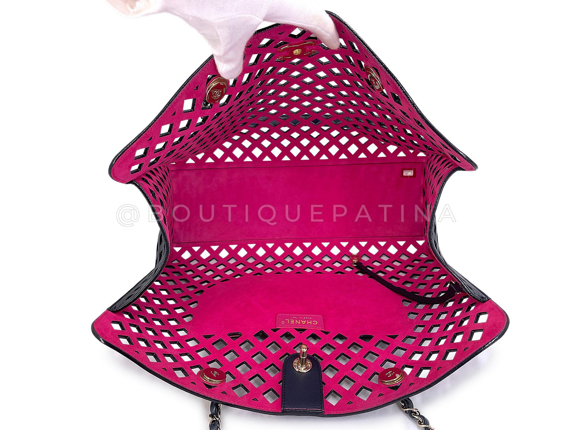 Chanel Black Fuchsia Pink Diamond Cutout Shopper Tote Bag 67861 For Sale 10