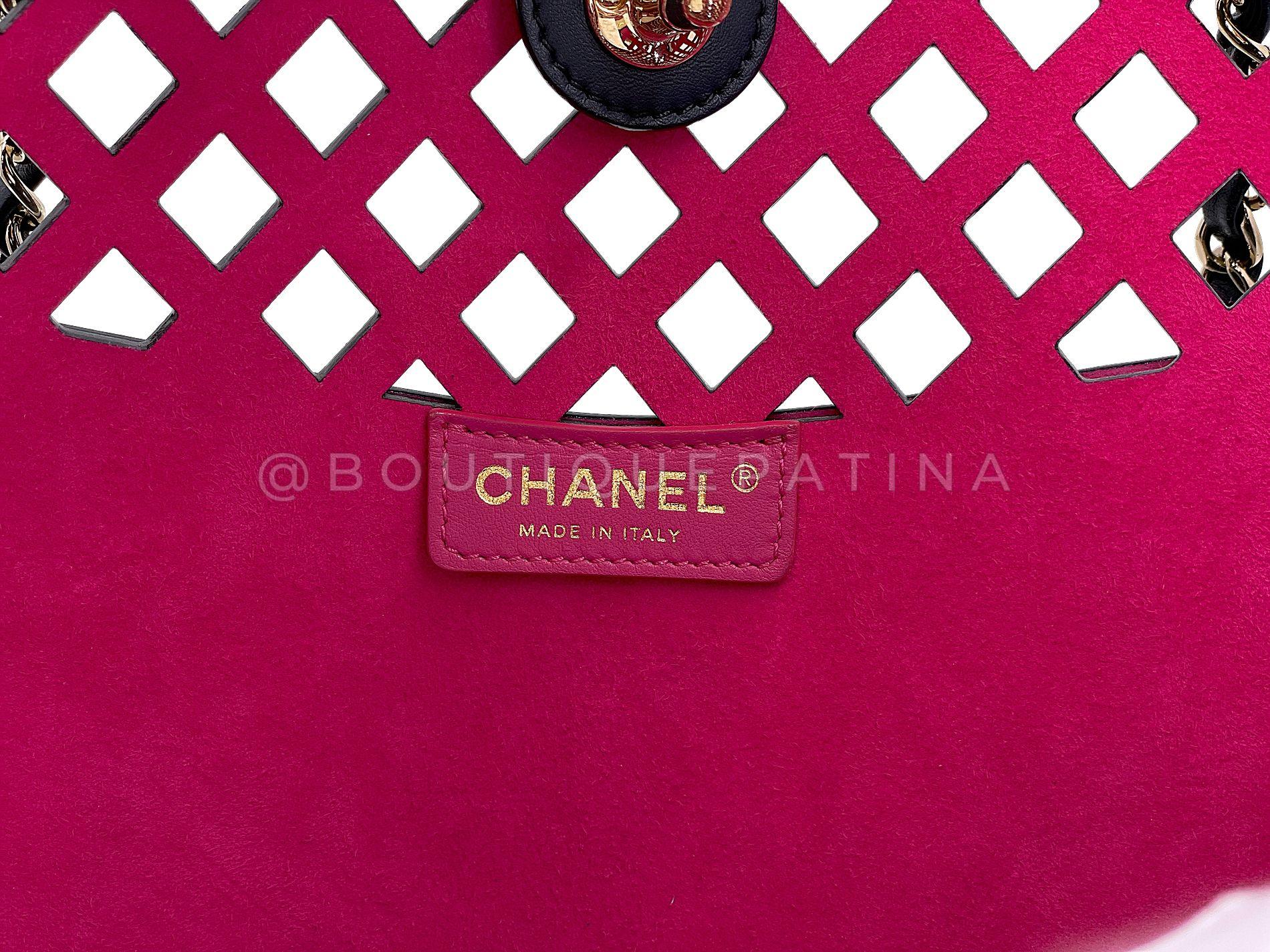 Chanel Black Fuchsia Pink Diamond Cutout Shopper Tote Bag 67861 en vente 11