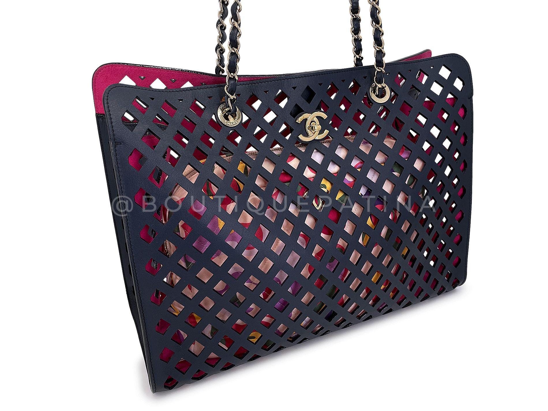 Chanel Black Fuchsia Pink Diamond Cutout Shopper Tote Bag 67861 For Sale 1