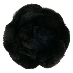 Chanel Black Fur Camellia Brooch