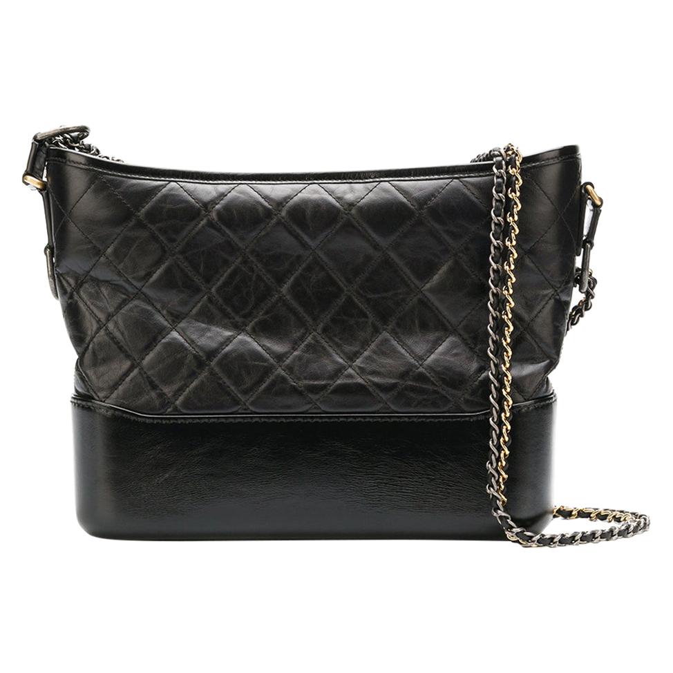 Chanel Gabrielle Hobo Bag Aged/Smooth Calfskin Black Metal Small Black in  Aged Calfskin/Smooth Calfskin with Black-tone - GB
