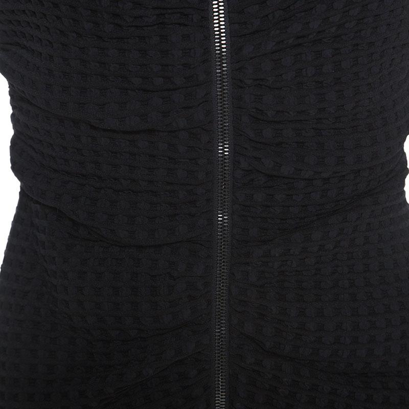 Chanel Black Geometric Patterned Ruched Detail Mini Dress L In Good Condition In Dubai, Al Qouz 2