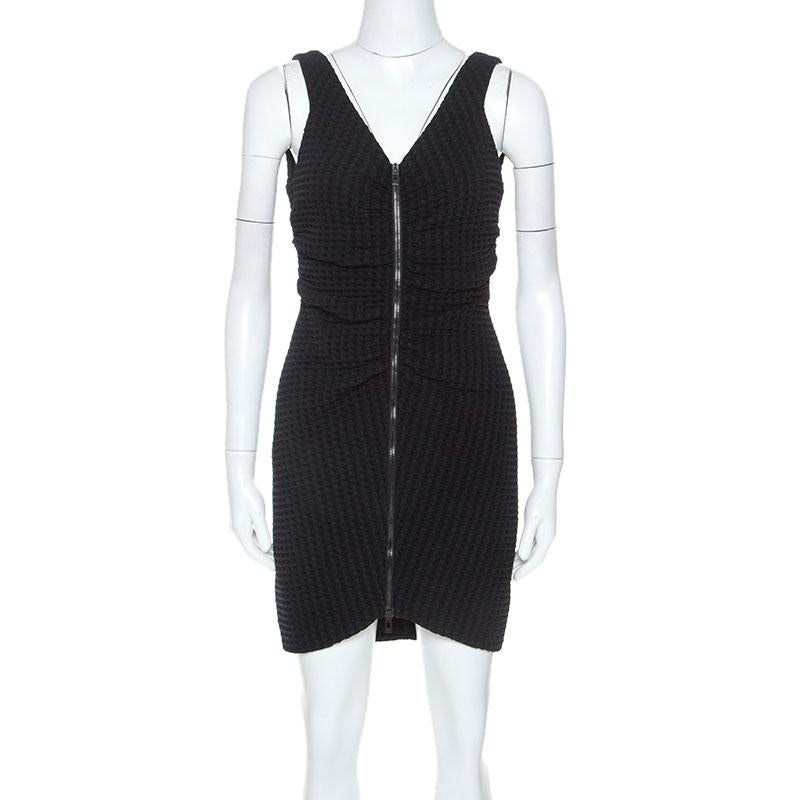 Women's Chanel Black Geometric Patterned Ruched Detail Mini Dress L