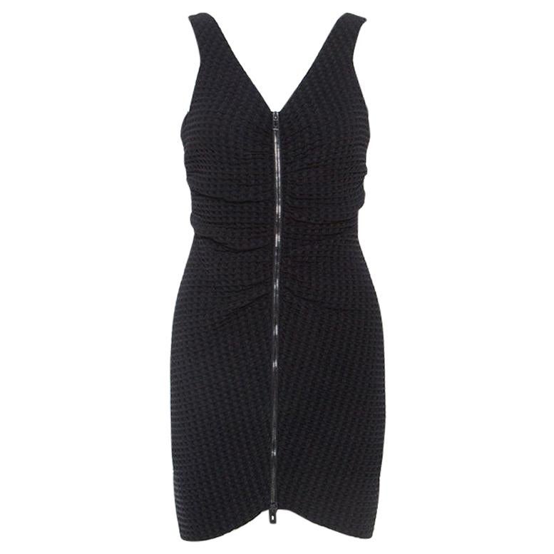 Chanel Black Geometric Patterned Ruched Detail Mini Dress L
