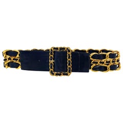 Chanel Black GHW Multi-Chain Lambskin Leather Belt 