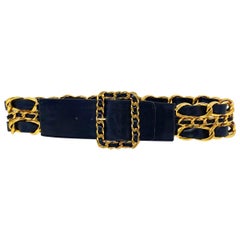 Chanel Schwarzer GHW Mehrketten-Lammfell-Ledergürtel