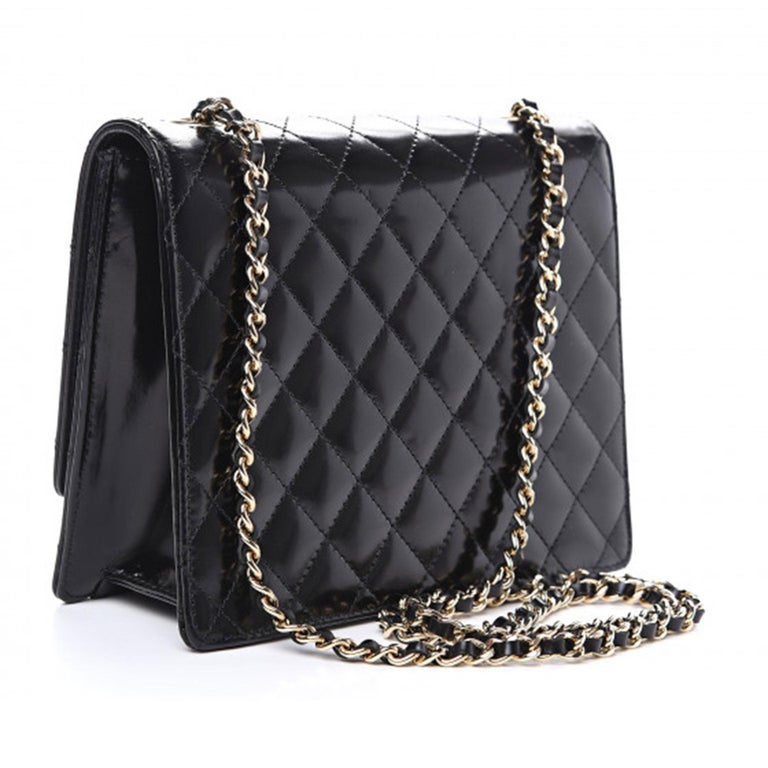 Chanel Black Quilted Rare Mini Classic Patent Flap Bag Silver Hardware  Vintage For Sale at 1stDibs