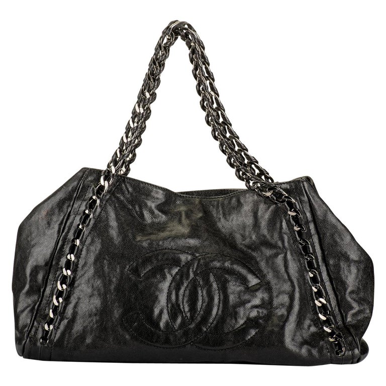 Chanel Black Glazed Chain Large Tote Bag At 1Stdibs