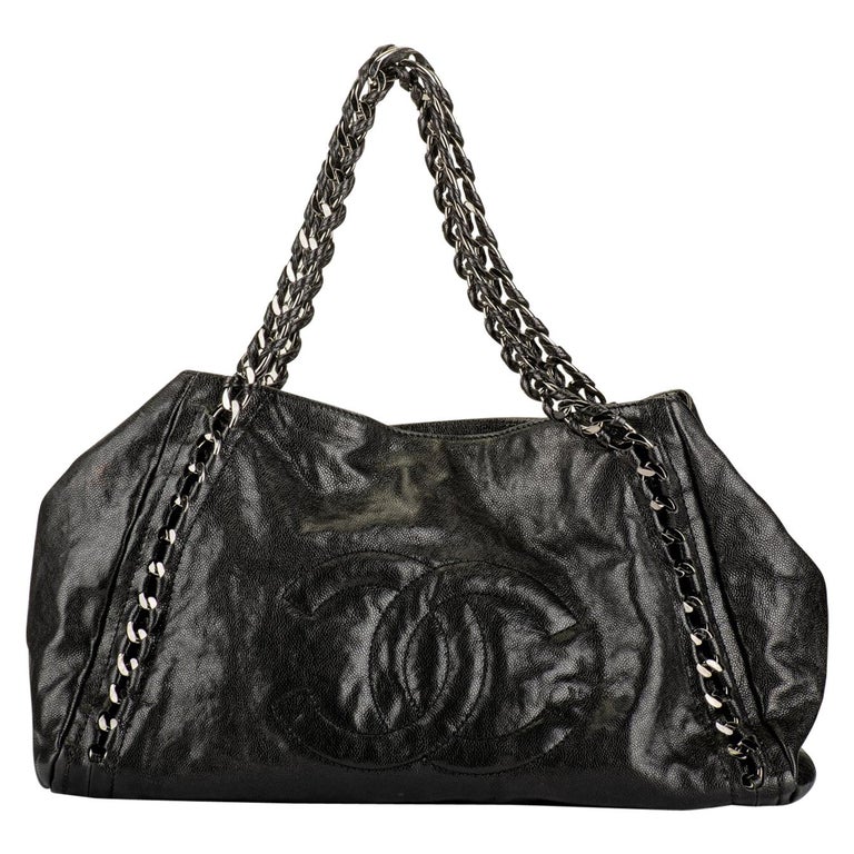 Chanel Black Glazed Chain Large Tote Bag