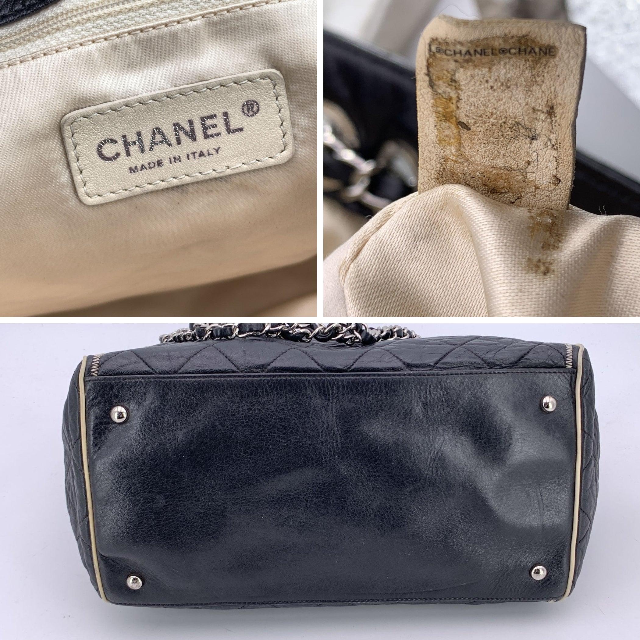 Chanel Black Glazed Lambskin Quilted North South Tote Bag For Sale 1