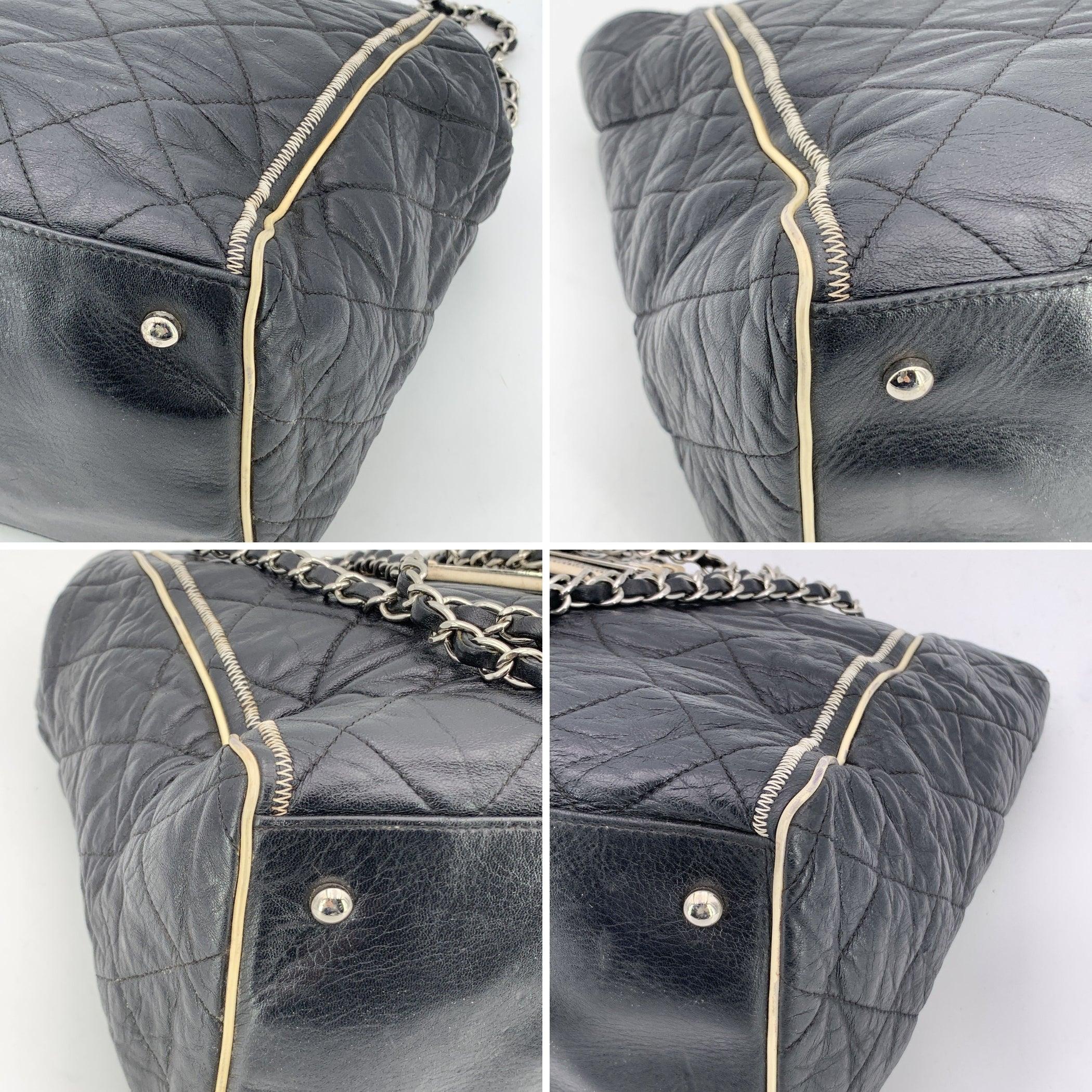 Chanel Black Glazed Lambskin Quilted North South Tote Bag For Sale 2