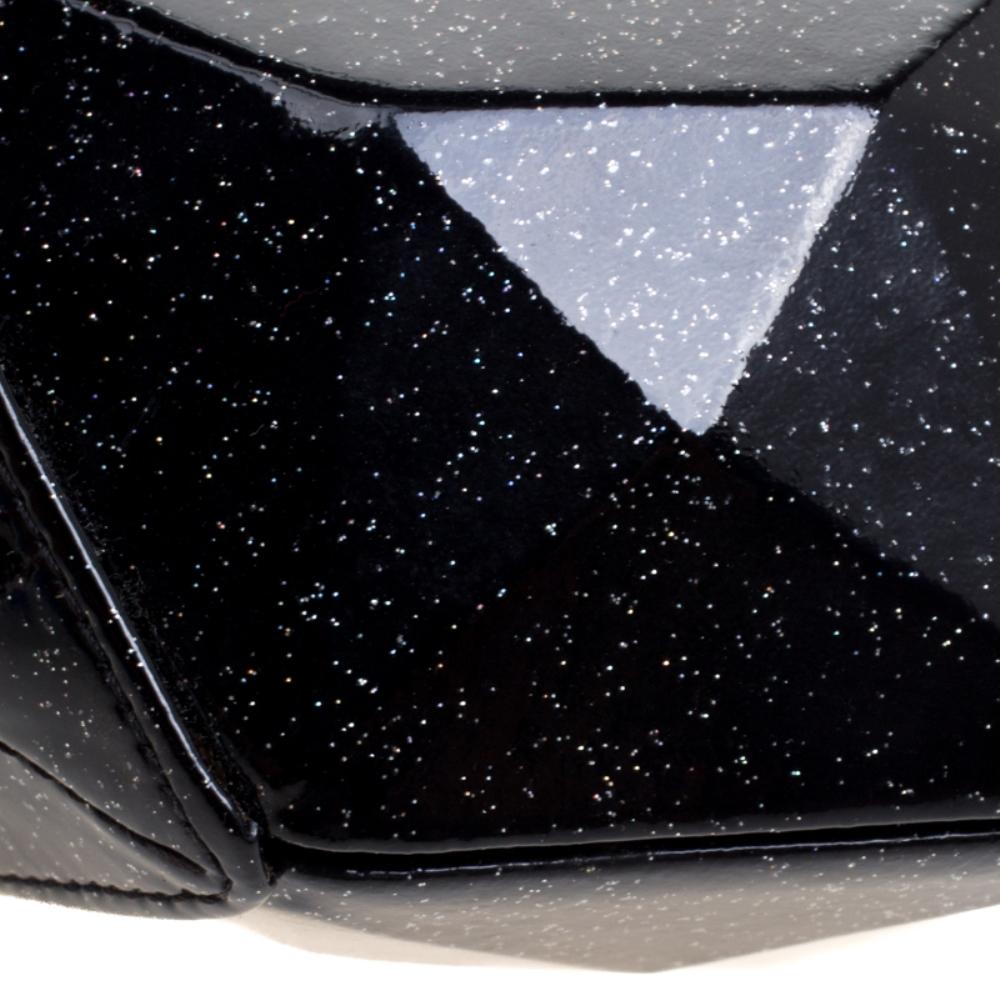 Chanel Black Glitter Leather Crystal Jewel Charm Kiss Lock Minaudière Clutch 7