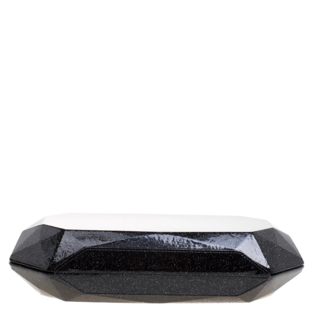 Chanel Black Glitter Leather Crystal Jewel Charm Kiss Lock Minaudière Clutch 1