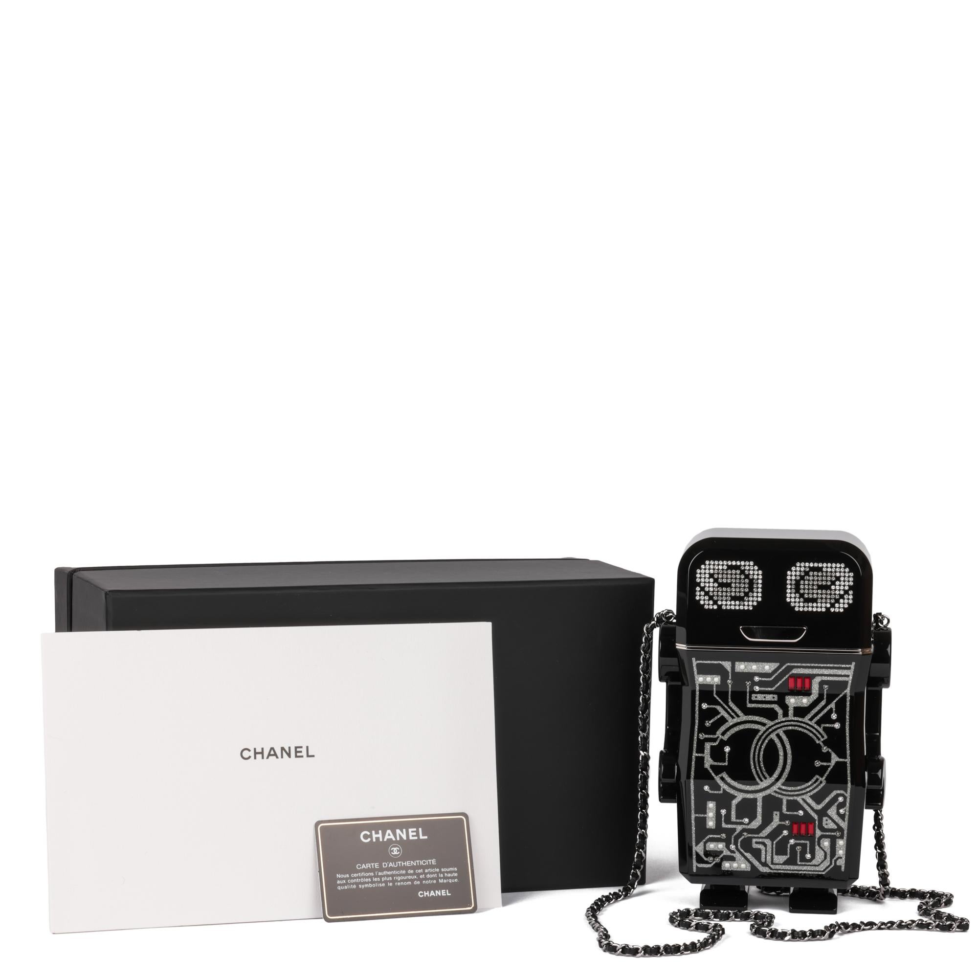 CHANEL Black Glitter Plexiglass Robot Minaudiere 6