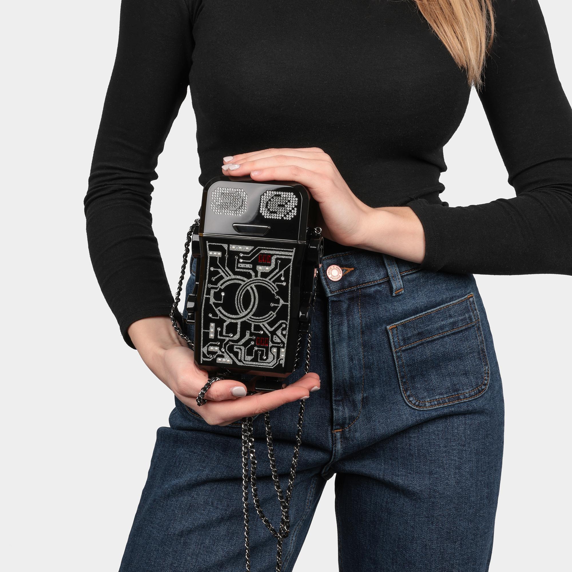 CHANEL Black Glitter Plexiglass Robot Minaudiere 7