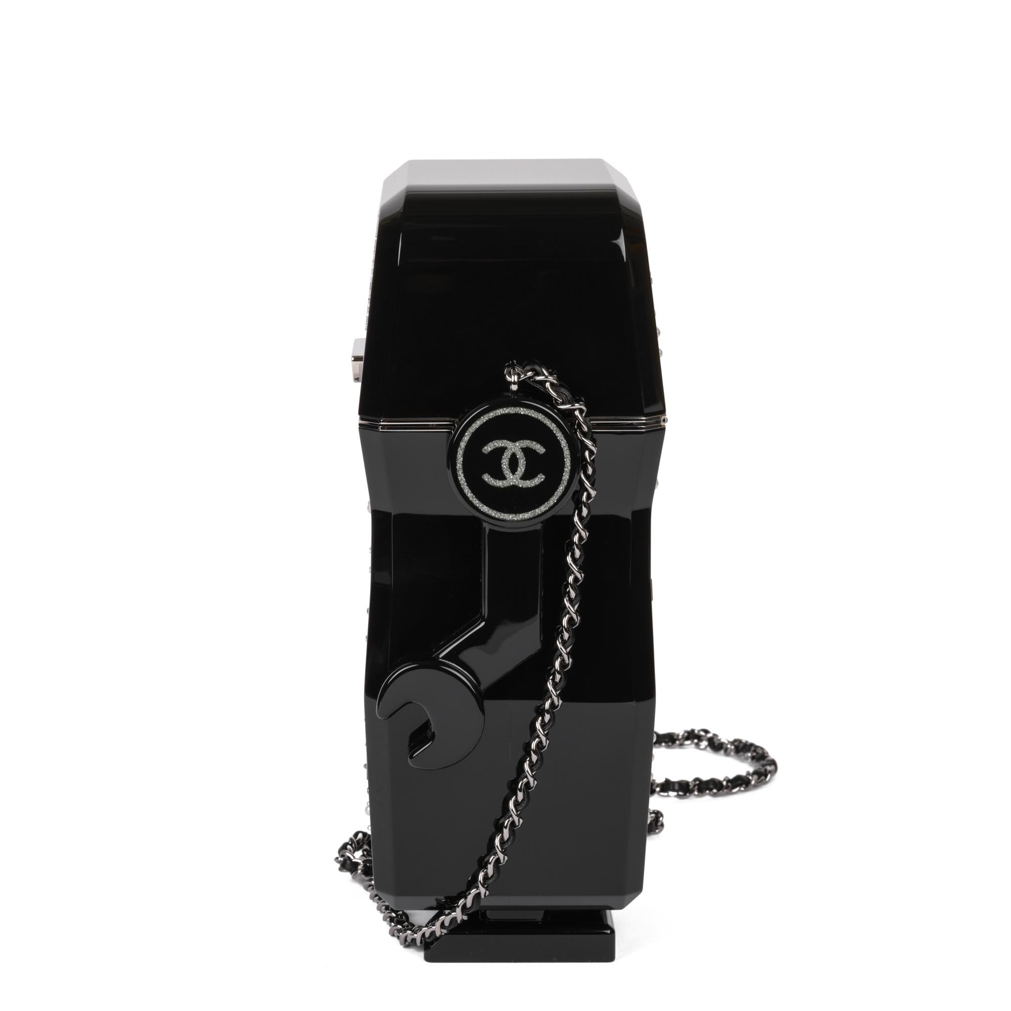 CHANEL Black Glitter Plexiglass Robot Minaudiere In Excellent Condition In Bishop's Stortford, Hertfordshire