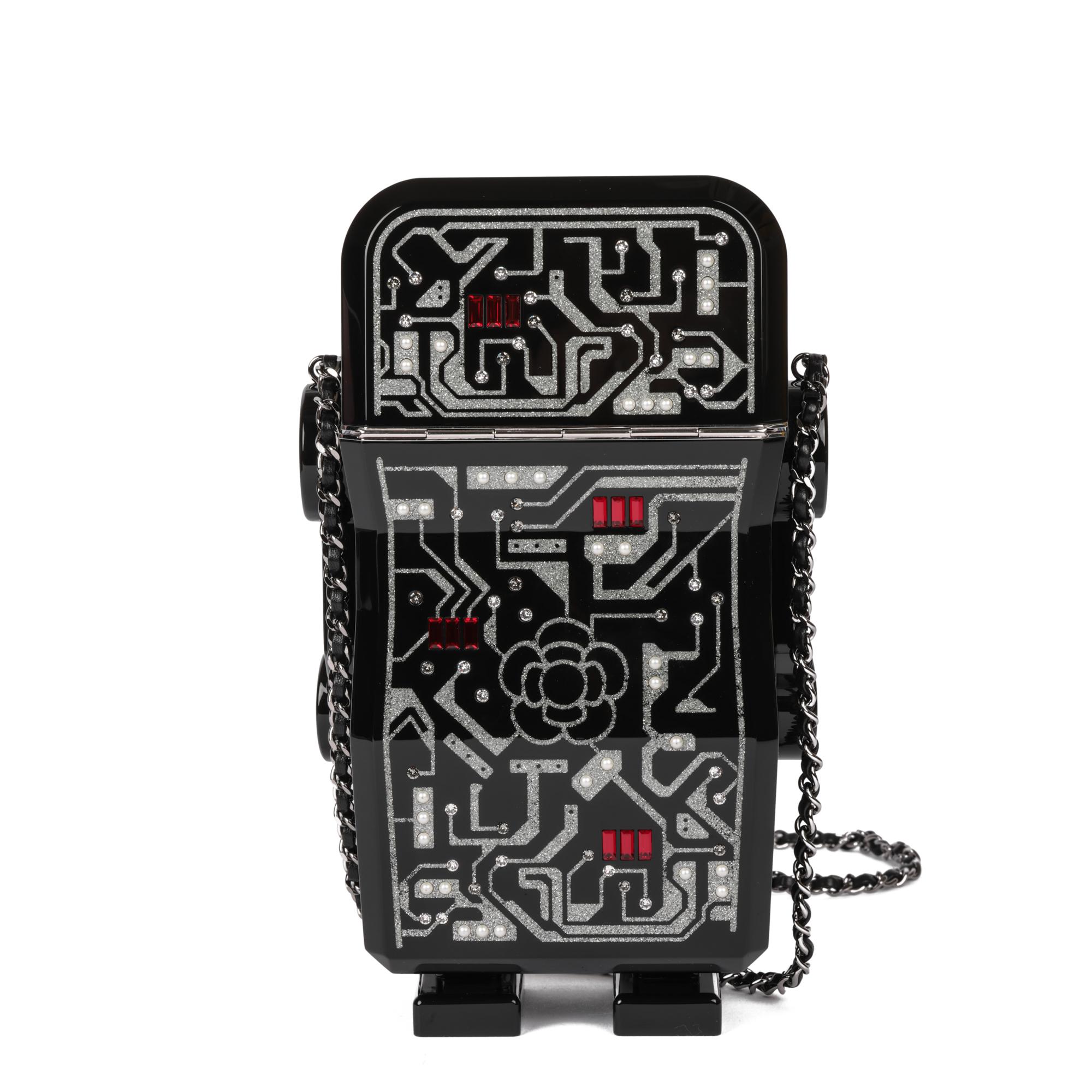Women's CHANEL Black Glitter Plexiglass Robot Minaudiere