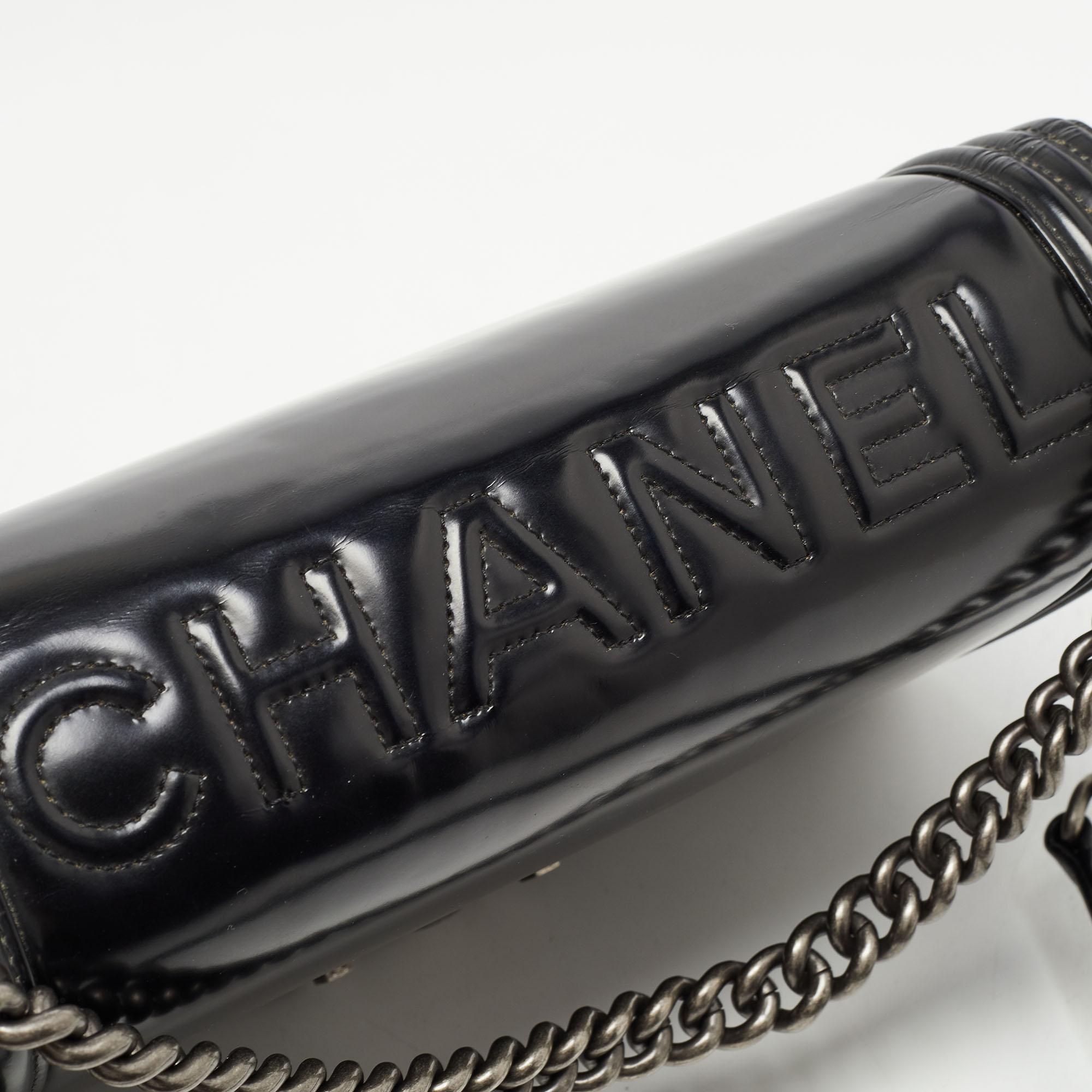 Chanel Black Glossy Leather New Medium Boy Bag 13