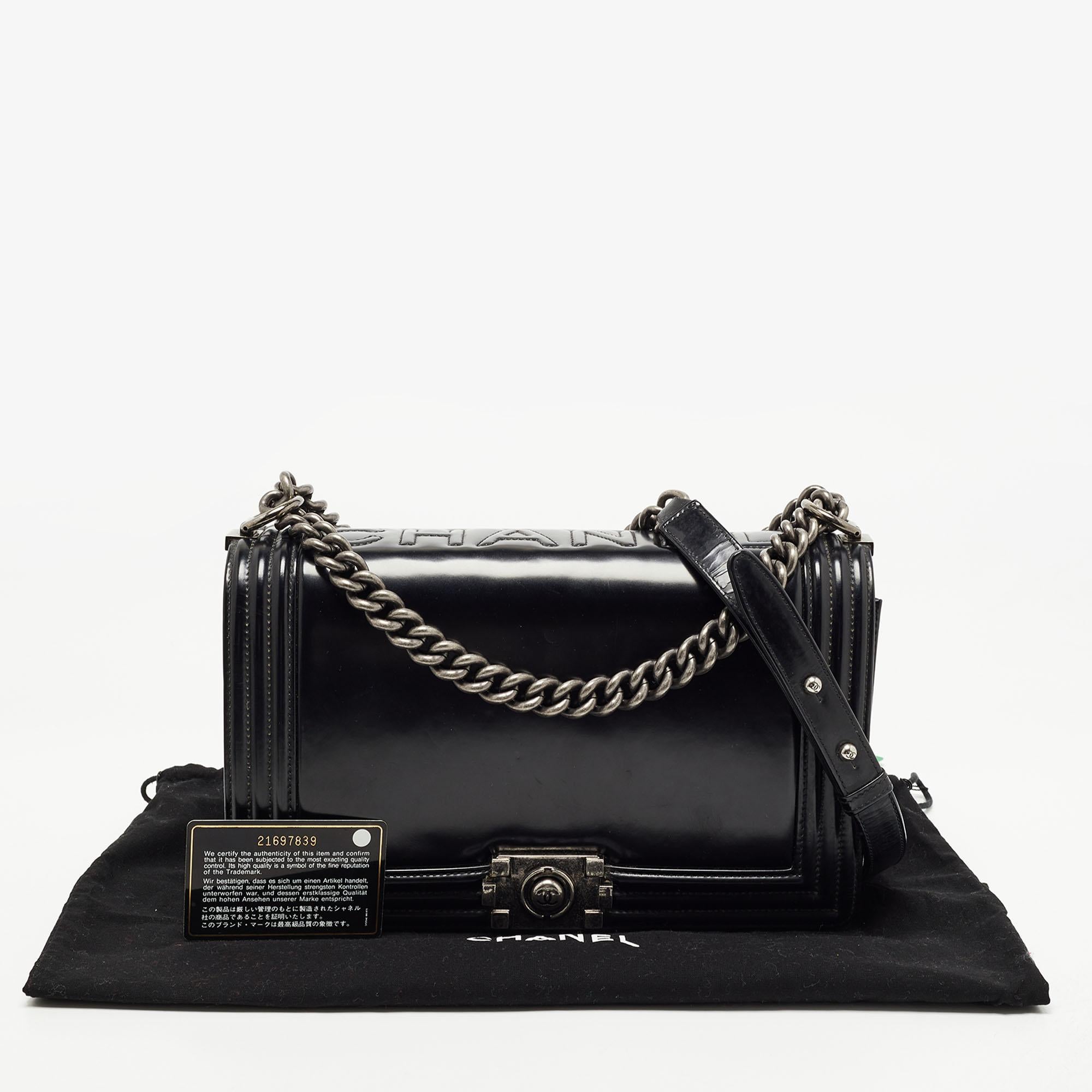 Chanel Black Glossy Leather New Medium Boy Bag 15