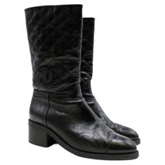 Chanel Black Glossy Quilted CC Boots