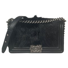 Chanel Black Goat Hair Fur Medium Celtic Boy Flap Bag