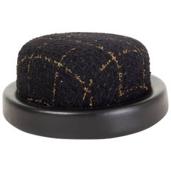 CHANEL black & gold 2016 LEATHER TRIM TWEED RIDING Hat S