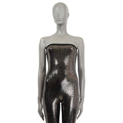 CHANEL black & gold 2017 17A LOGO SEQUIN BANDEAU Jumpsuit 38 S