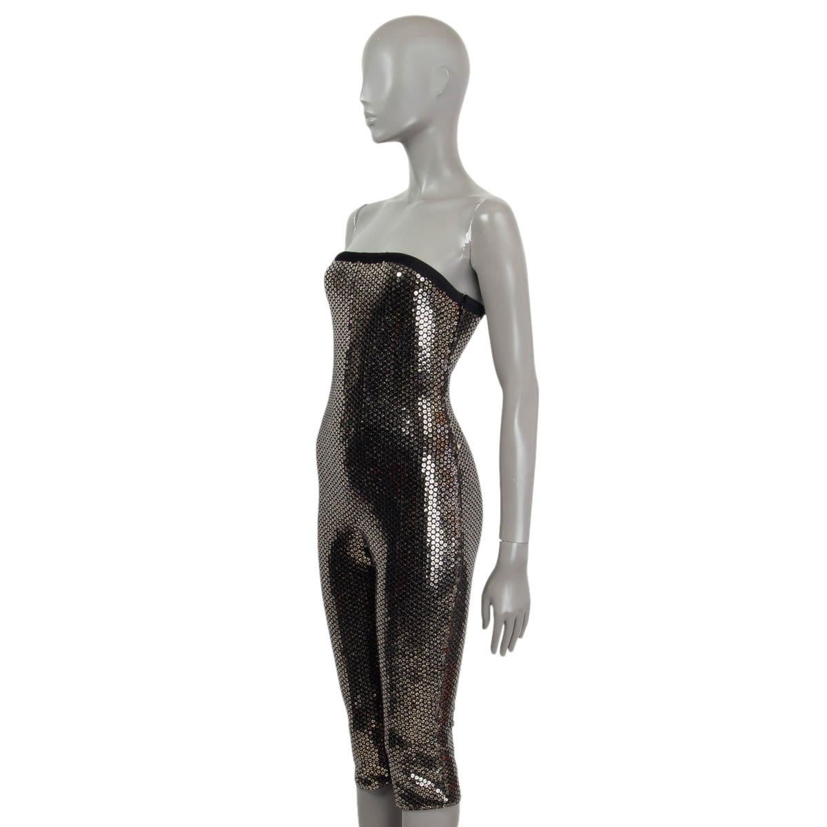 Gray CHANEL black & gold 2017 17A LOGO SEQUIN BANDEAU Jumpsuit 38 S For Sale