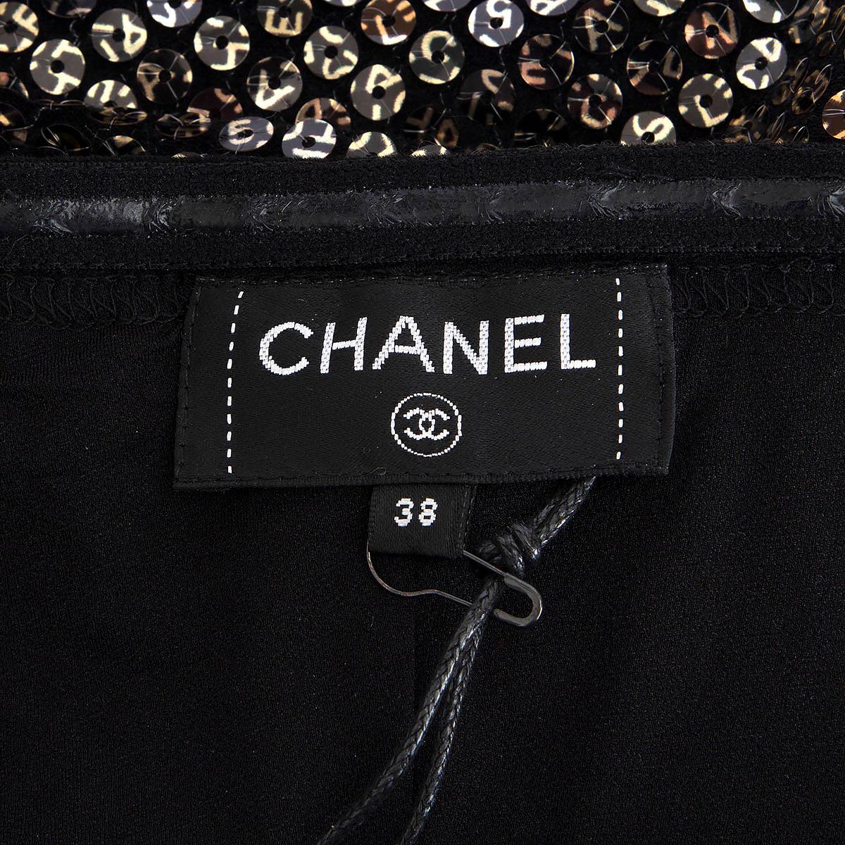 CHANEL black & gold 2017 17A LOGO SEQUIN BANDEAU Jumpsuit 38 S For Sale 3