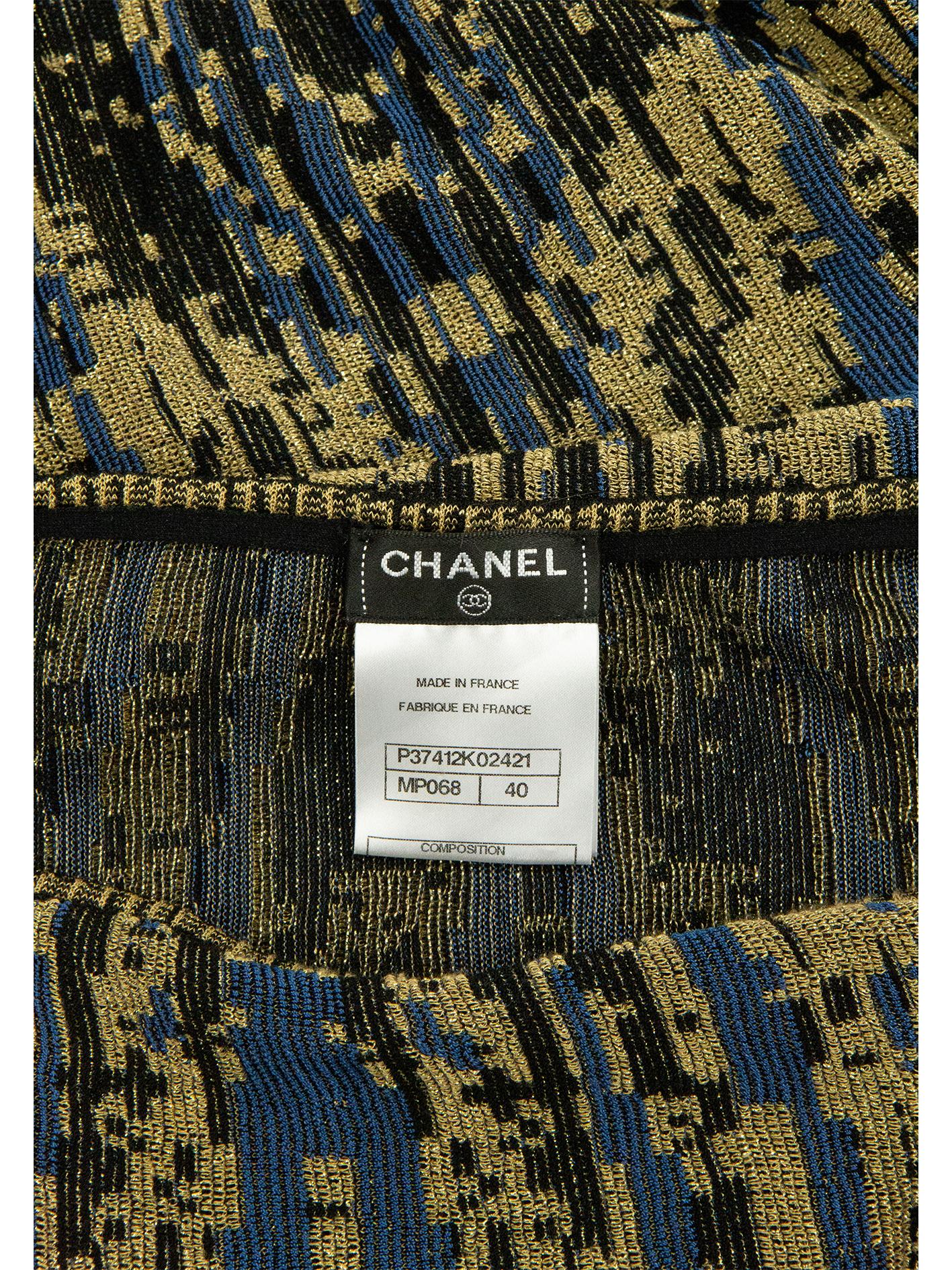Chanel Black, Gold and Royal Blue Lurex Dress For Sale 3