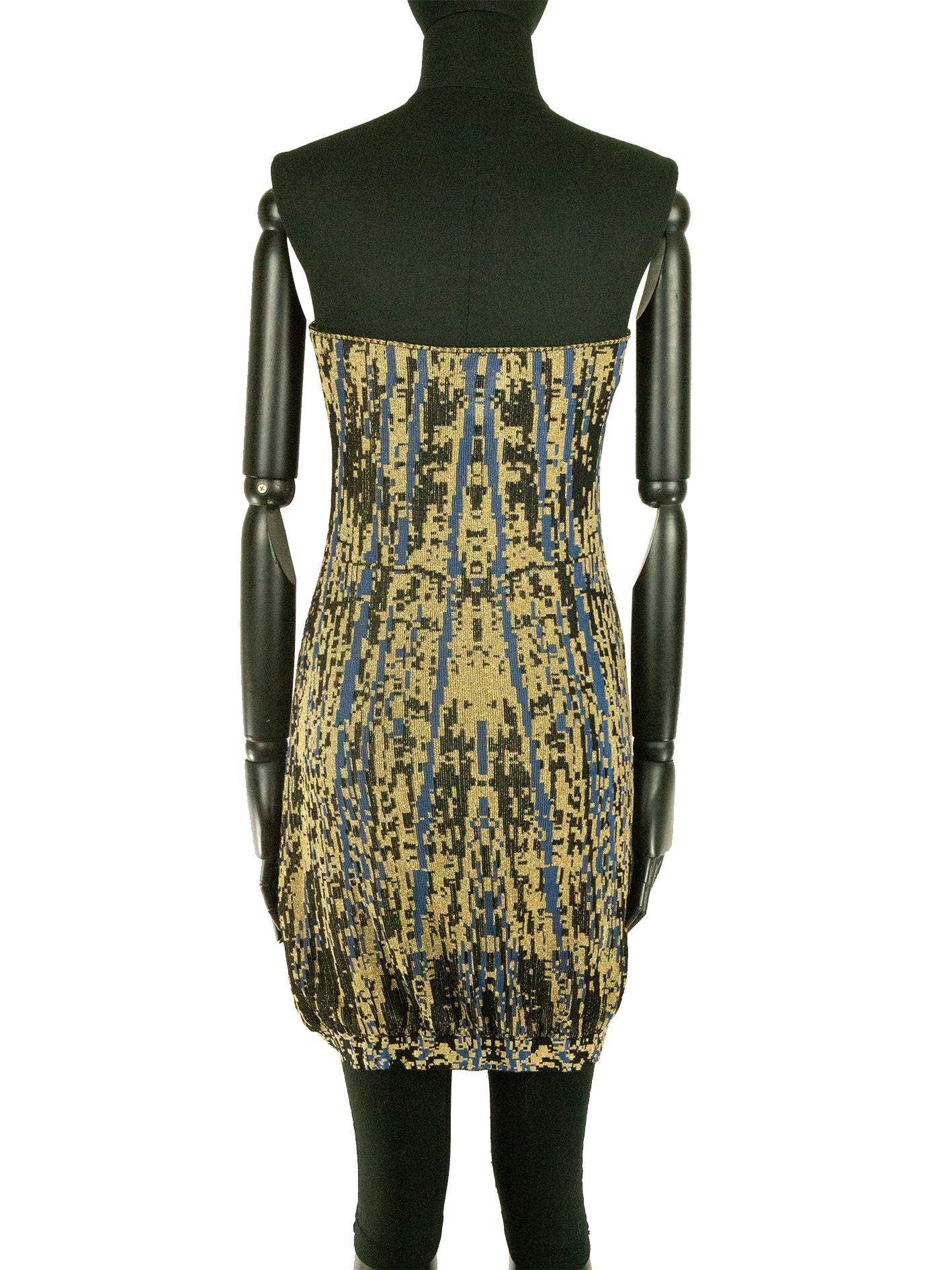 Chanel Black, Gold and Royal Blue Lurex Dress For Sale 1