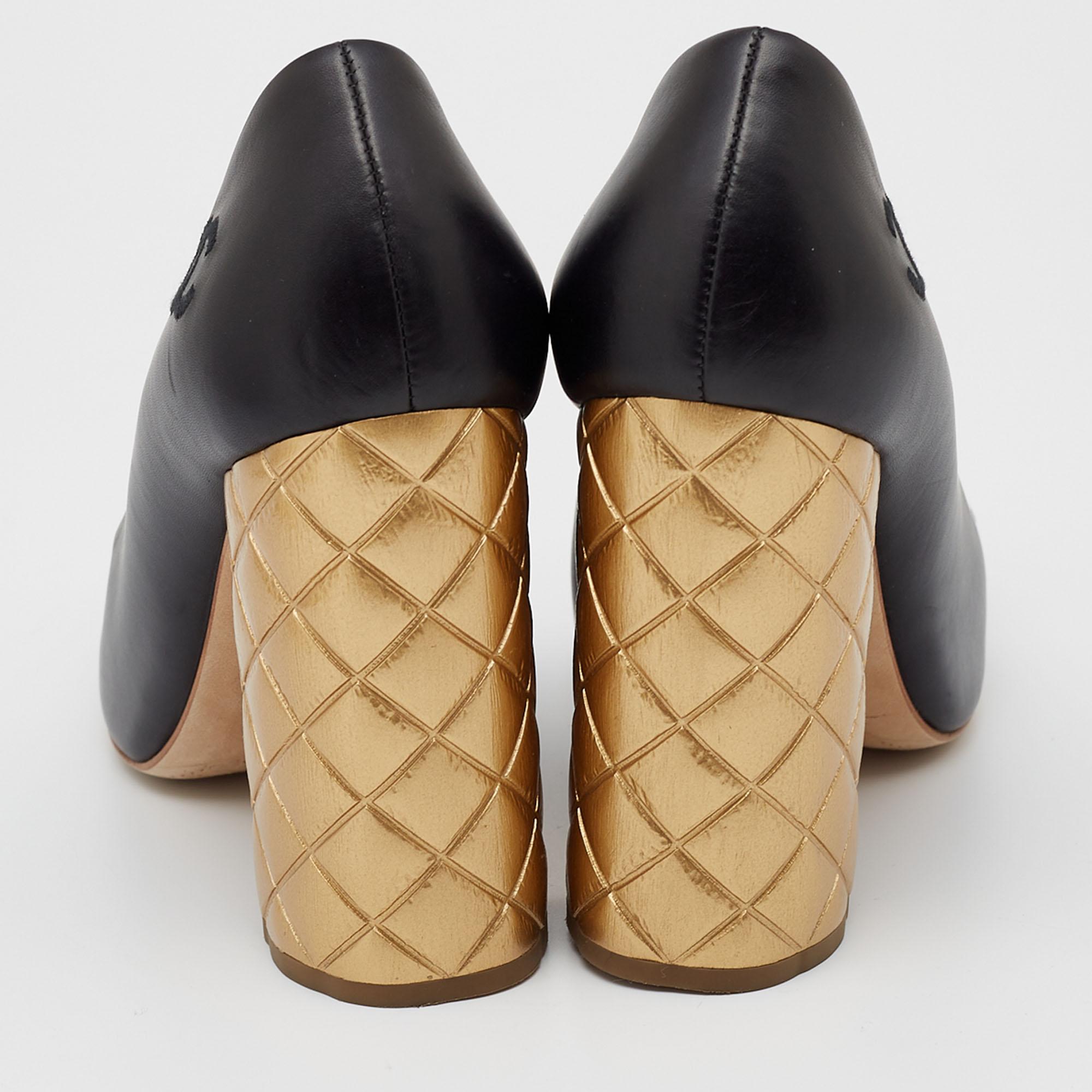 black shoe gold heel