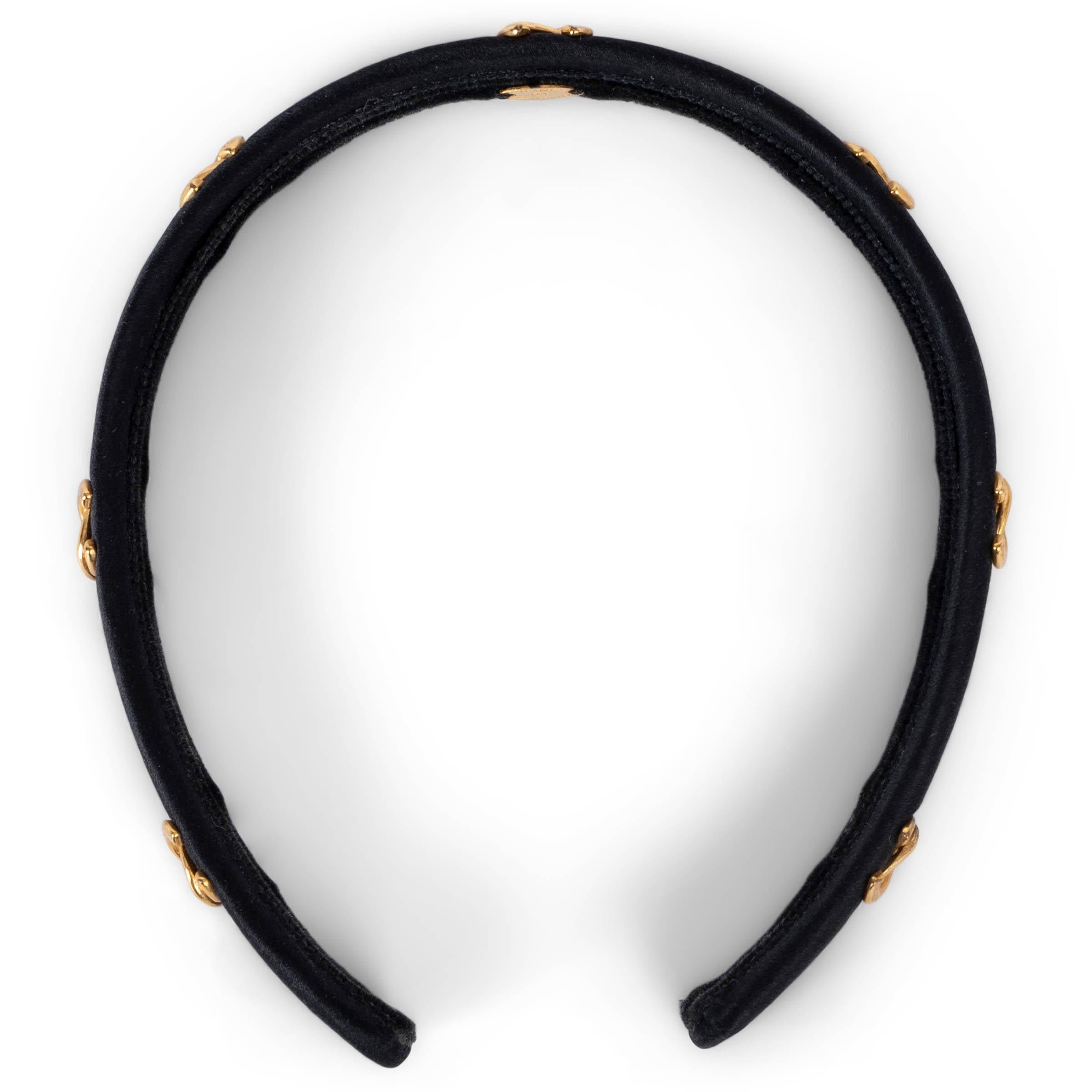 CHANEL black & gold CC SATIN HEADBAND Hat VINTAGE 1
